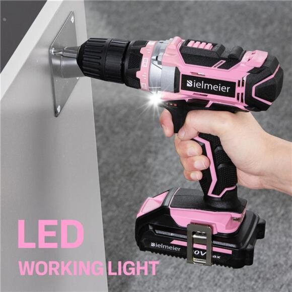 20V Pink Cordless Drill Set, Power drill kit with Lithium-Ion and charger - Picture 6 of 7